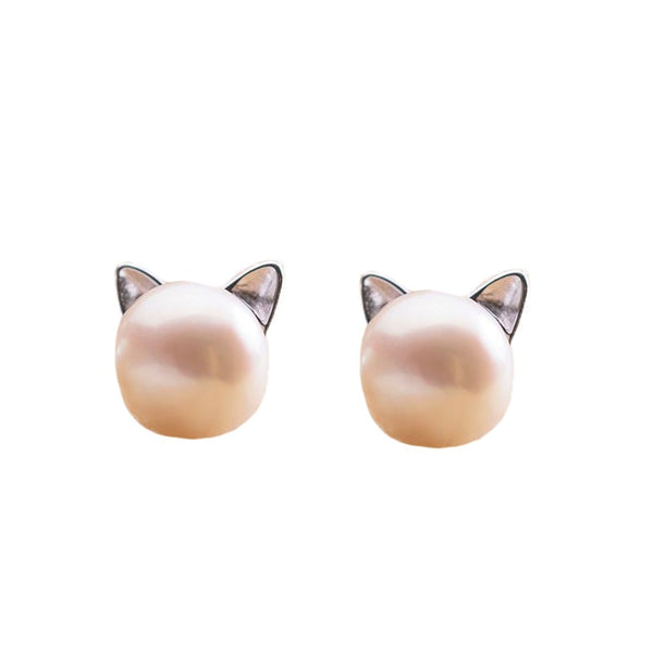 Twin Kitty Kat Pearl Earrings