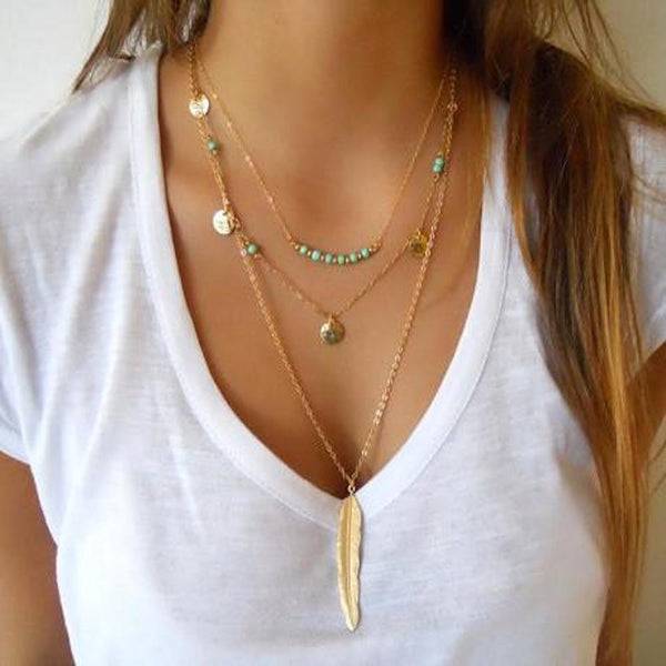 Boho on sale feather necklace