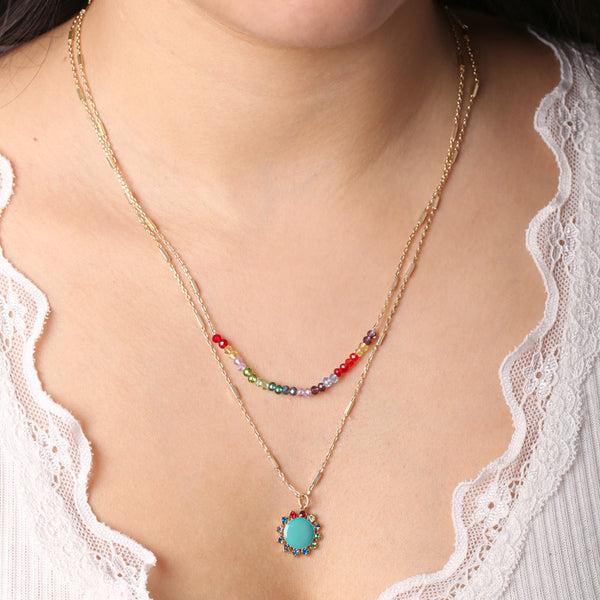 Rainbow and Sun Layered Necklace