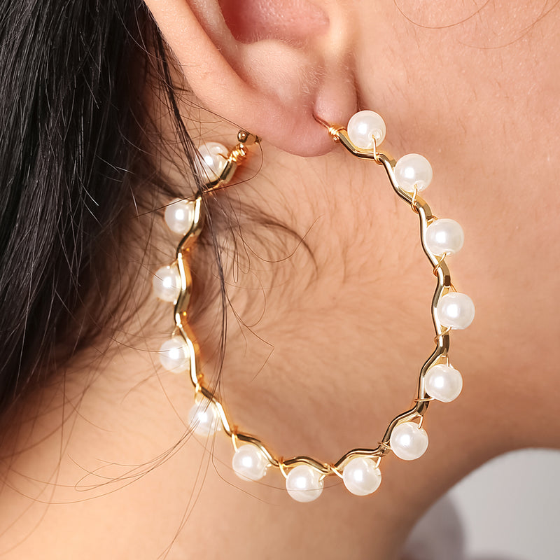 Big Pearl Hoop Earrings