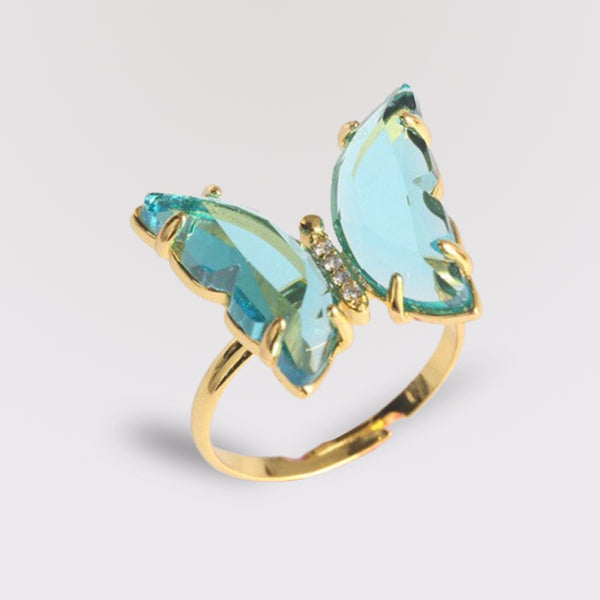 Colorful Crystal Butterfly Rings