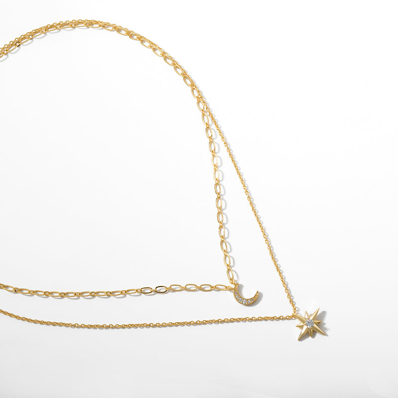 The Boho Star and Moon Double Layer Necklace
