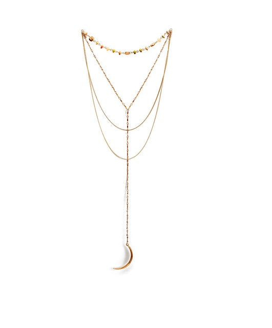 Multilayer Crescent Moon Pendant Necklace