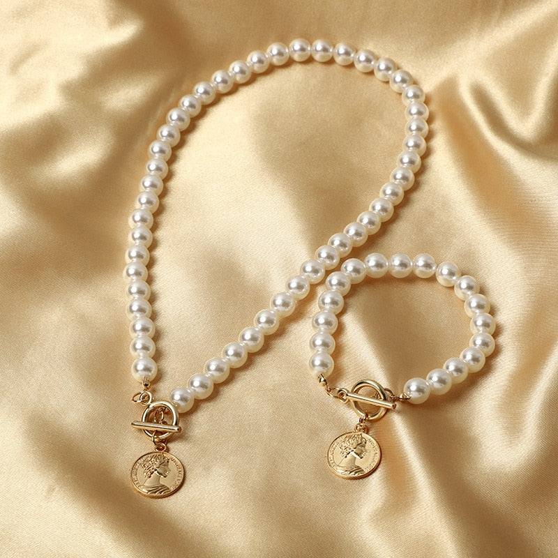 Boho Pearl Necklace & Bracelet