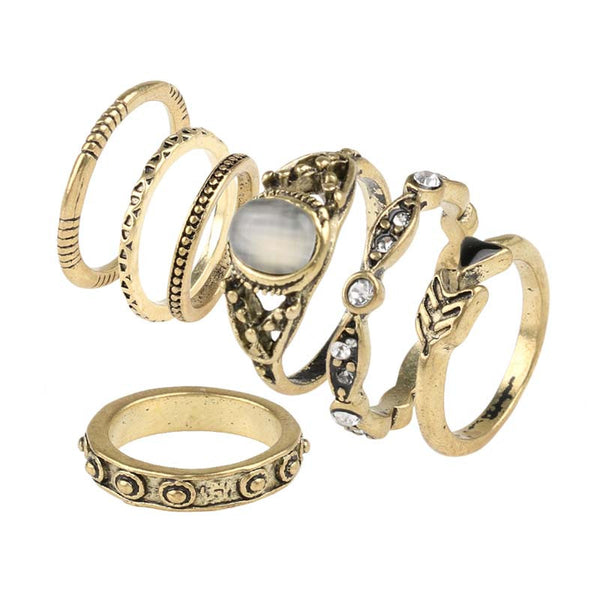 7pc Antique Gold Plated Opal Ring Set